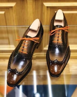 Handcrafted Men's Multicolor Leather Oxford Lace Up Brogue Wingtip Dress Shoes