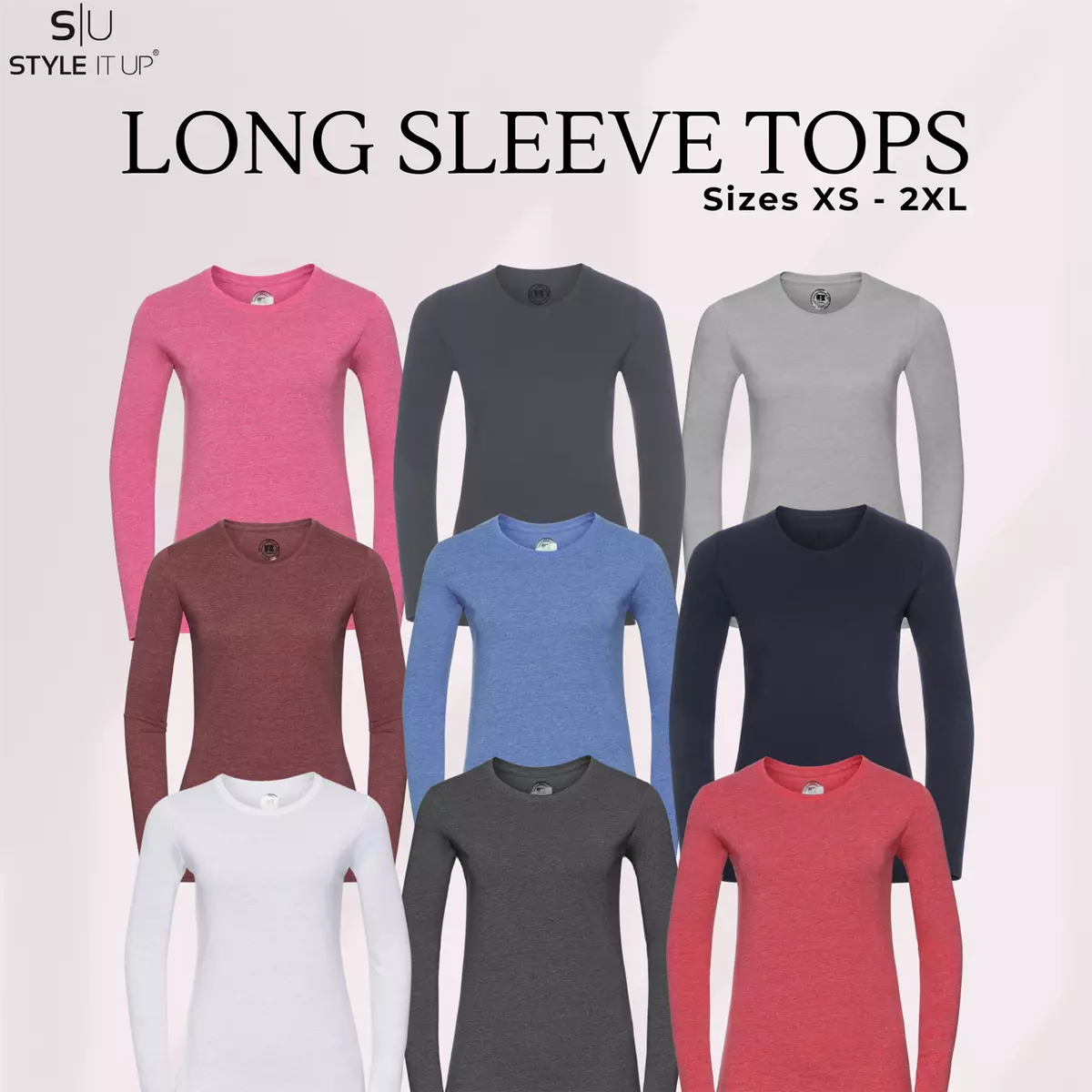 Womens Ladies Plain Long Sleeve T-Shirt Top Fitted Stretch Basic Casual  Cotton