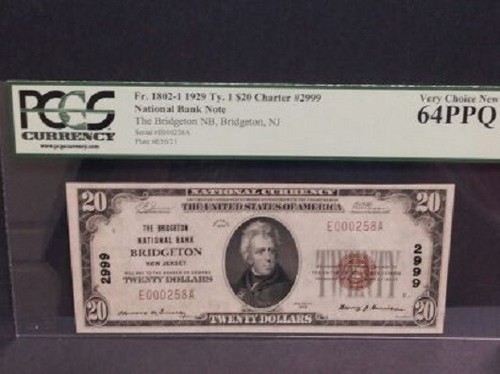 1929 Ty.1 PMG 64PPQ $20 Bridgeton New Jersey NJ CH#2999 - Picture 3 of 8