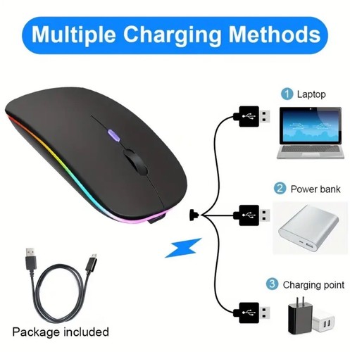 2.4GHz Wireless Optical Mouse USB Rechargeable RGB Cordless Mice For PC Laptop - Picture 3 of 3