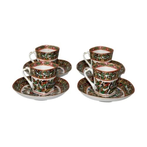 Antique Hand-Painted Porcelain Chinese Thousand Butterfly Espresso Cups - Image 2 of 4