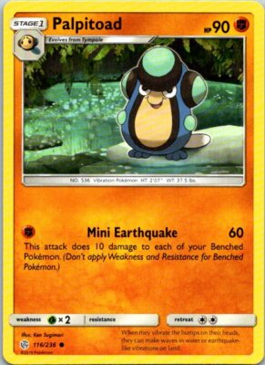 Palpitoad 116/236 Common Pokemon Sun & Moon Cosmic Eclipse Mint