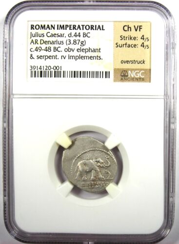 Julius Caesar AR Denarius Silver Elephant Coin 49 BC - Certified NGC Choice VF - Picture 2 of 4