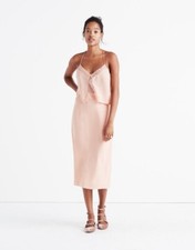 Madewell Lowlight Lace Inset Rose Blush 100 Silk  Lace Midi Dress 0
