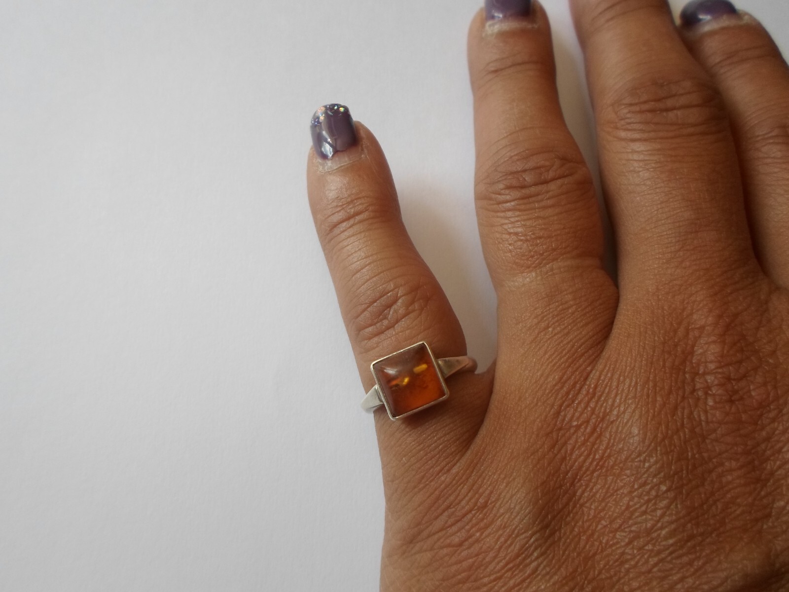 solid silver ring, honey amber square, size 51 - image 4