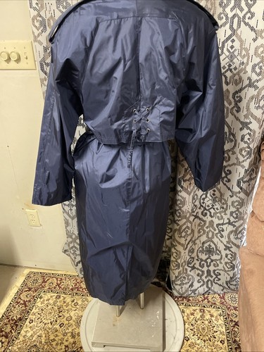 Maurices Women's Size 3/4 Navy Double Breasted Button Trench Coat Rubber Coated - Picture 5 of 16