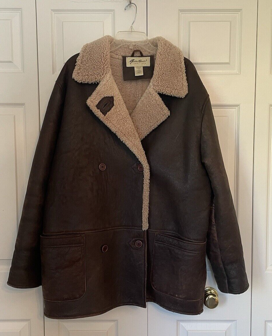 Vintage Eddie Bauer Sheepskin Shearling Rancher Leather Jacket