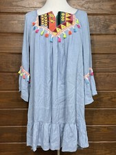 Ana-K Anandas Collection M Boho Midi Dress Tassels Embroidery Aztec NWT