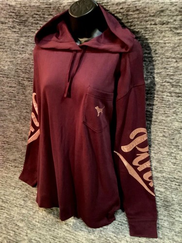 Felpa con cappuccio Victoria's Secret rosa Bling Campus pullover nero orchidea oro rosa M - Foto 4 di 10