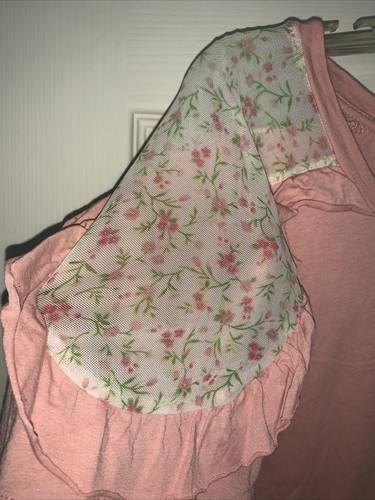 HANNAH Sweetheart Rose Puff Sheer Floral Ruffle Short Sleeve Blouse Top shirt XL - Picture 5 of 6