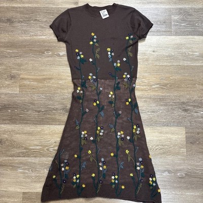 ***FLAWS*** Moschino Cheap & Chic Brown Wool Embroidered Floral Knit Dress XS
