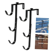 Black Pool Pole Hangers, Adjustable Heavy Duty Swimming Pool Fence Hooks 2Pcs