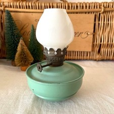 Kelly Green Milk Glass Oil Lamp with Metal Decor Used