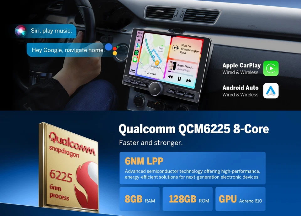 8+128 2DIN Android 10.1" Car Stereo Player Sat Nav Wireless CarPlay Android Auto - Image 4 of 4