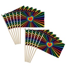 1 Dozen Rainbow Love 12x18in Stick Flags LGBTQ Rainbow Pride Handheld Flags