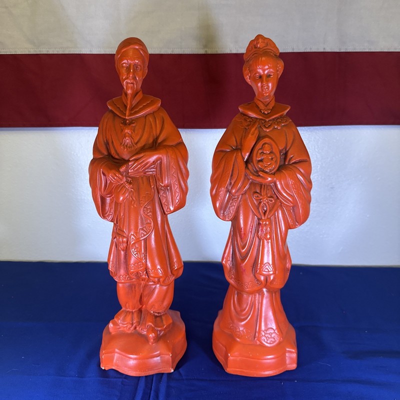2 MCM Chinese God & Quan Kwan Yin Goddess Holding Buddha Statue Figures 15.5”