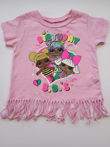 LOL Surprise Birthday Shirt Girls Size 6 Pink Fringe Top Used Once