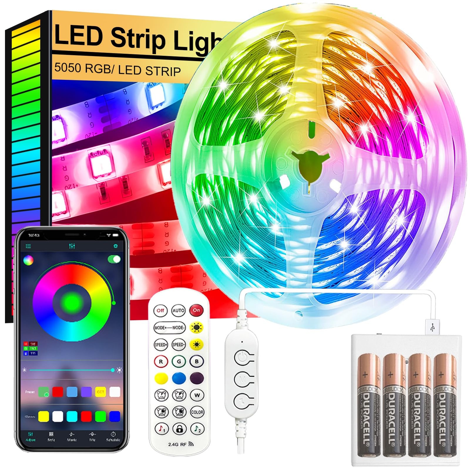 FUPT Led Strip Lights,2m Light Strips Battery Powered with 2M, White