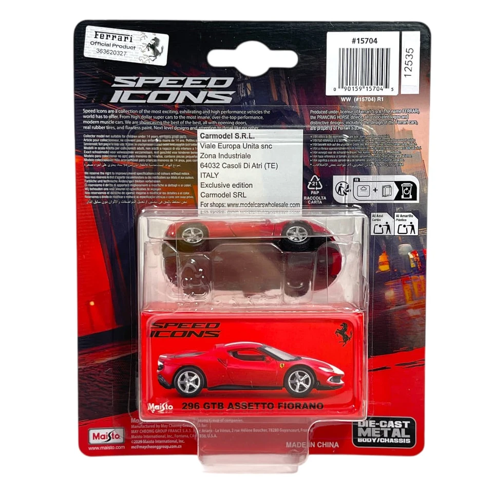 Modellino Auto Maisto 1/64 Ferrari 296 GTB Assetto Fiorano Red - Immagine 2 di 2