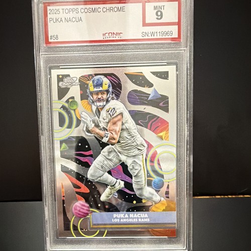 Topps 2025 Cosmic Chrome Puka Nacua #58 Los Angeles Rams NFL ICONIC Graded