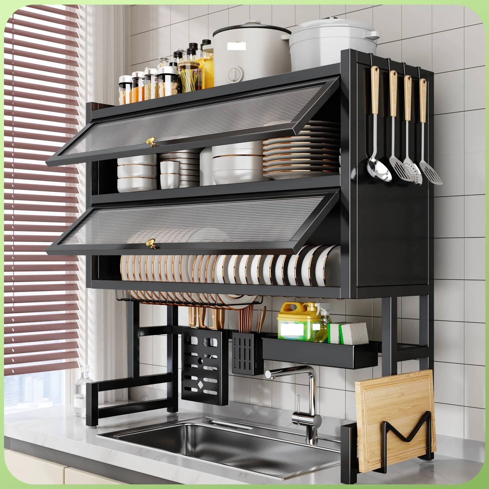Dish Drying Rack Utensil Storage Cabinet Kitchen Over The Sink 33.46in 2 Tier
Opens in a new window