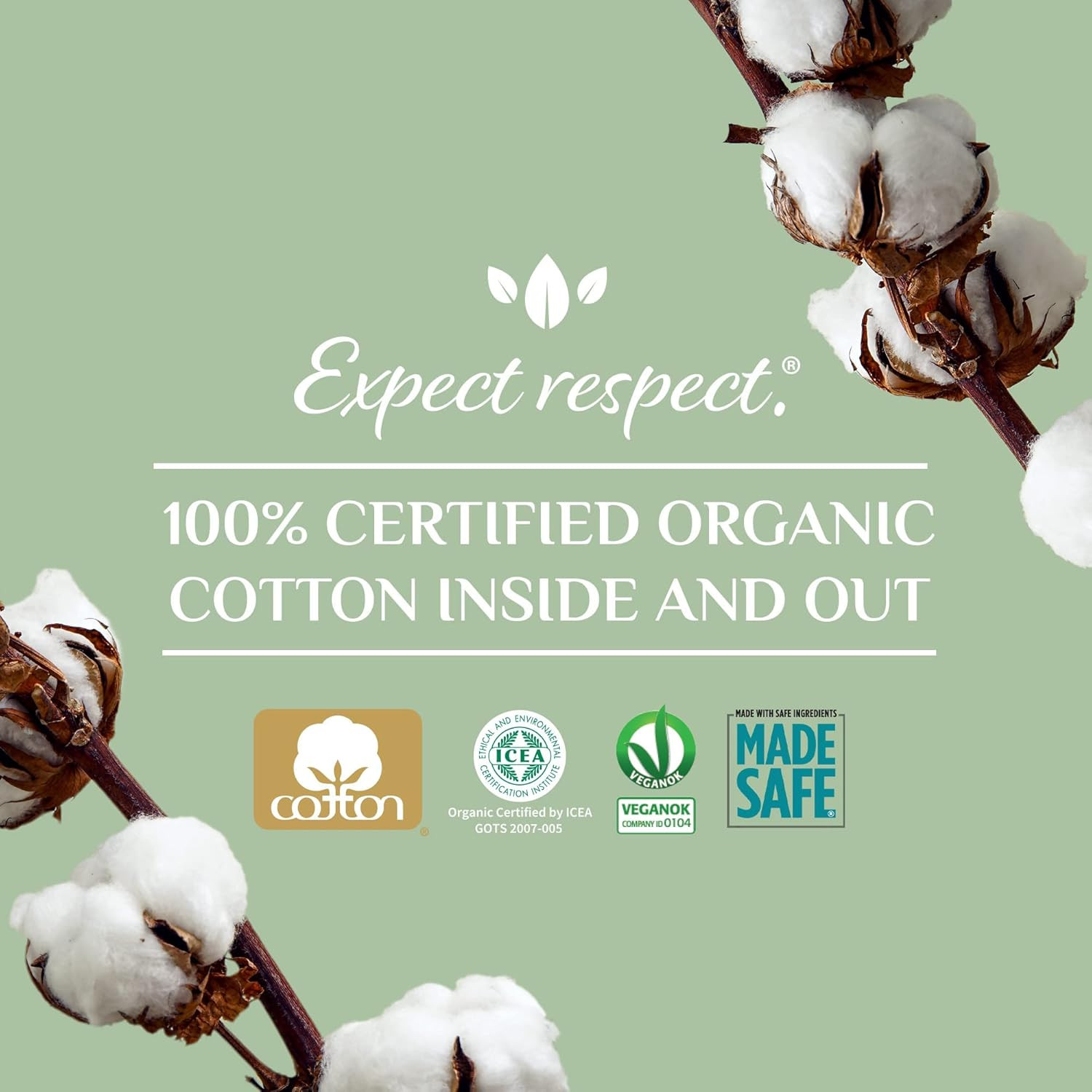 100% Certified Organic Cotton Feminine Pads, Sanitary Napkin Heavy Flow 10 Count