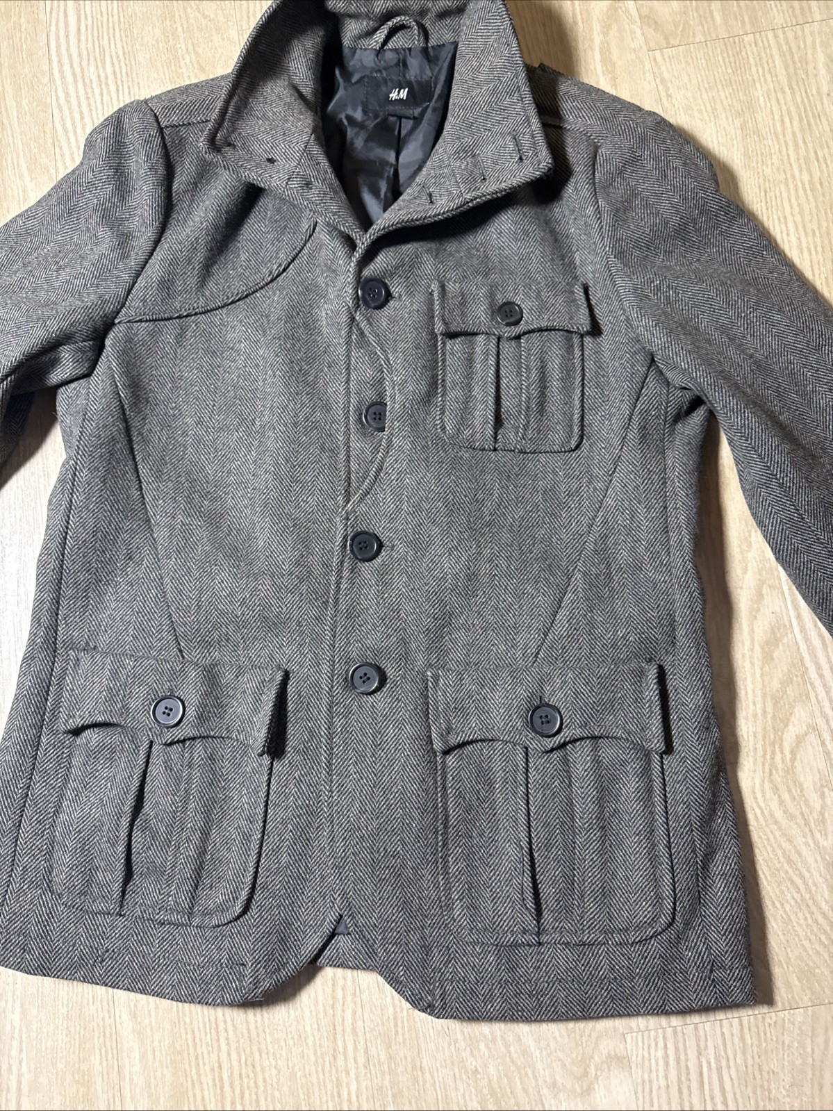 H&M Military Style Elbow Patchwork Wool Coat Size 42R thumbnail 12