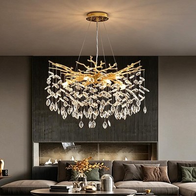 Modern Tree Branch Crystal Chandelier Luxury Raindrop Pendant Light Living Room