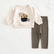 New Baby Girl Clothes Cartoon Bear Top Pants Winter Long Sleeve Set Sweatshirt