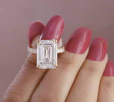 10.75 Ct Emerald  Round Diamond Hidden Halo Engagement Ring 14K YG Lab Grown