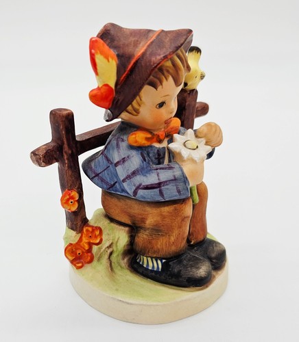 Hummel Figurine She Loves Me, She Loves Me Not #174 TMK-4 Boy Flowers Bird - Picture 7 of 13