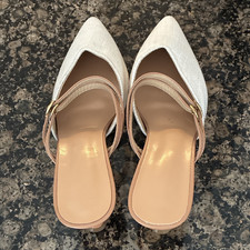 Women s Slingback Kitten Heel Pointed Toe Ankle Strap White/Beige size 9 - 9.5