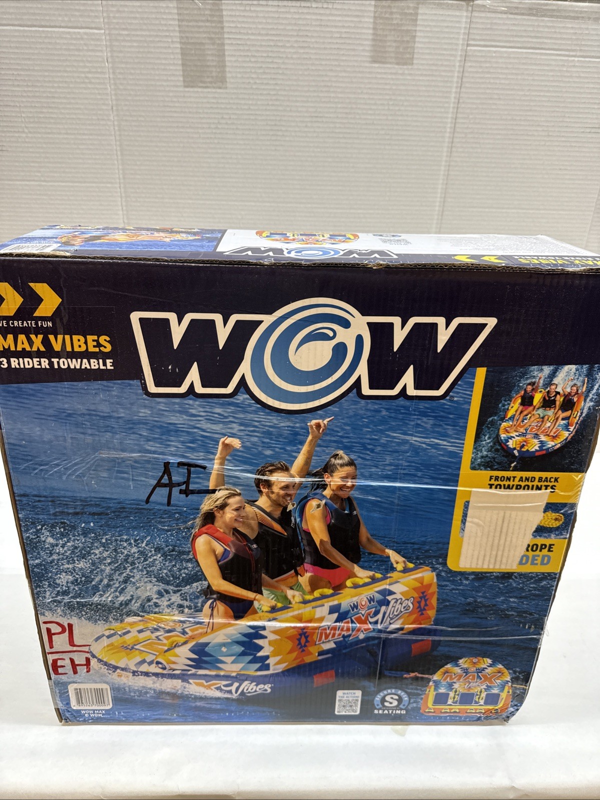 WOW Sports Inflatable Max Vibes Towable Tube with Dual Tow Points, 1-3 Riders