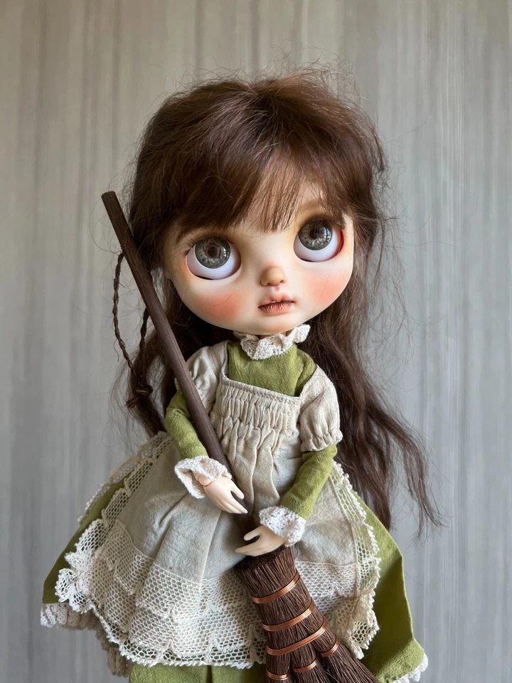 Conjunto de vestido retro verde y escoba de paja para Blythe, Licca-Castle, Momoko, Azone S Foto 2 de 4