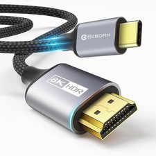Reborn USB C to HDMI 2.1 Cable 8K 60Hz,4K 144Hz,2K 240Hz 6FT Type C to HDMI 8K