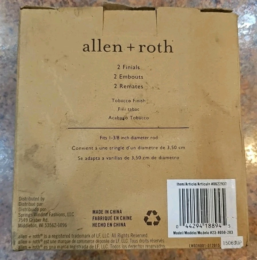 Paquete de 2 remates de color tabaco Allen + Roth (madera) para barra de cortina de 1-3/8" #0622937 Foto 2 de 2