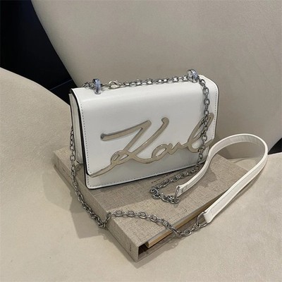 Crossbody Bag Solid Color Shoulder Bag Metal Letter Logo ChainLink Strap Featuri