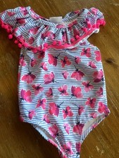 Nicole Miller Little Girls Size 6X 1 Pc Swimsuit Pink Green Tropical Floral