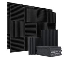 48PCS Acoustic Foam Wall Panels Soundproofing Sound Proofing Tiles + Adhesive
