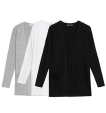 M&S Ribbed Cardigan Ladies Longline Long Knitted Knit Open Cardi Two Pockets