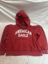 American Eagle Womens Red Pullover Hoodie Logo Fleece Sweatshirt Extra Small