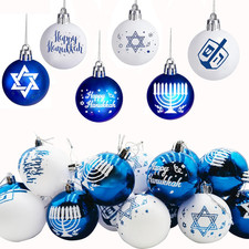 24 Pcs Happy Hanukkah Glitter Ball Ornaments for Tree,6 Styles Chanukah Hanging