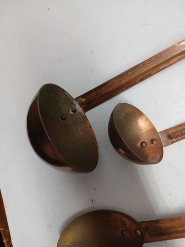 6 Vtg Pure Copper Kitchen Tools Hanging Ladle Fork Utensils Spatula Extr. Rare - Picture 4 of 9