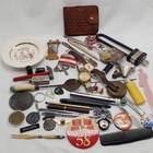 Vintage Estate Junk Drawer Lot Elvis pins Cross pen Mickey Watch 1913 RI Medal — photo 1