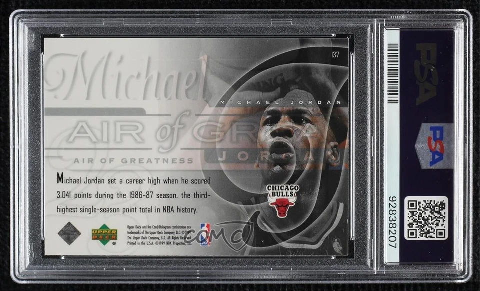 1999-00 Upper Deck Air of Greatness Michael Jordan #137 PSA 8 HOF - Image 2 of 2