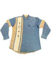 Vintage 90s Cowboy Button-Down Shirt Mens M Colorblock Western Rodeo Embroidery