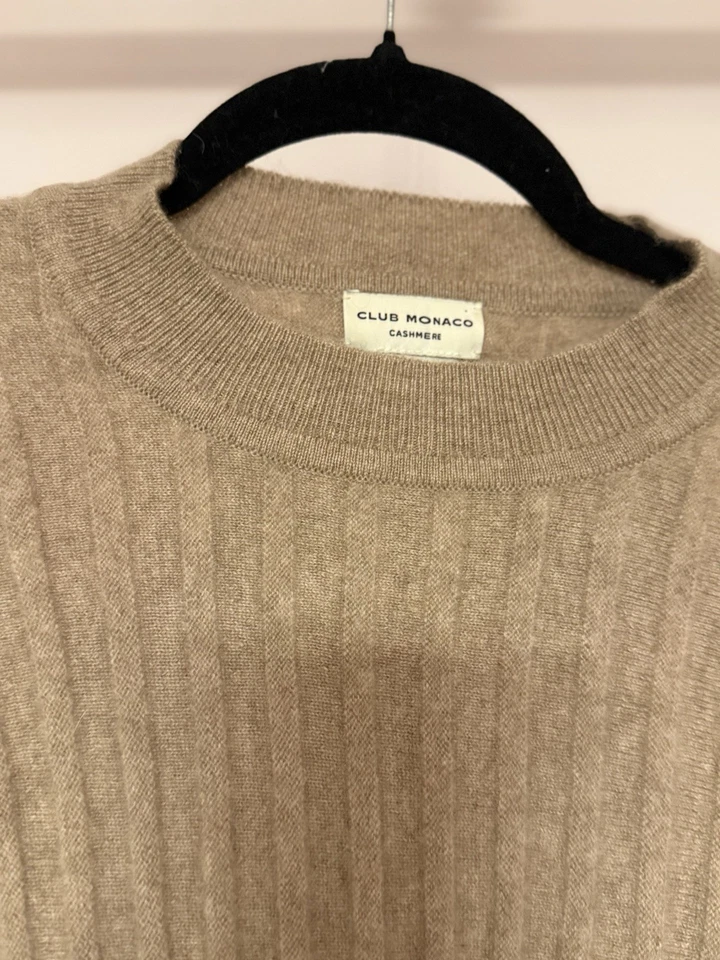 Club Monaco 100% Cachemira Acanalado Suéter Blusa Mangas Talla M Marrón Cuello Redondo Foto 2 de 4