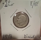 1948 Roosevelt Dime Denver Mint 90% Silver F/VF US Silver currency collectible