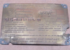 WW2 era Packard Rolls Royce Aircraft Engine Data Plate Training