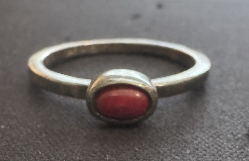 Signed Sterling Silver Navajo Red Coral Inlay Stacking Ring Size 10